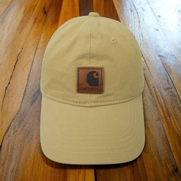 Carhartt Strapback OSFA Cap Hat Trucker Baseball Logo Patch Washed Canvas Tan - Picture 1 of 14